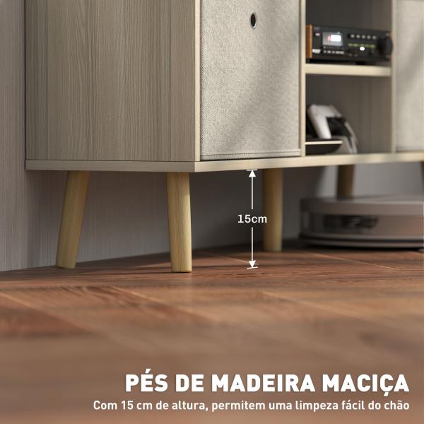 Móvel de TV para Televisores de até 50 Polegadas com 2 Gavetas de Tecido 2 Prateleiras Abertas 110x29x46,5 cm Madeira Clara e Bege