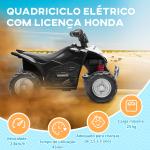 Quadriciclo Elétrico HONDA para Crianças Bateria 6V com Faróis LED Buzina Velocidade de 2,8km/h 65,5x35,5x43,5 cm Branco e Preto