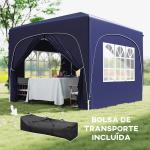 Tenda Dobrável 3x3 m com Painéis Laterais UPF50+ Tenda de Jardim com Altura Ajustável e Bolsa de Transporte Azul Escuro
