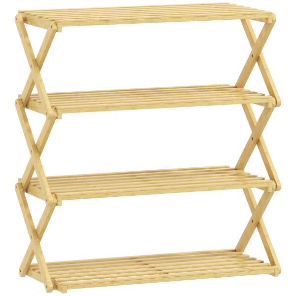 Sapateira Estreita de Bambu Dobrável de 4 Níveis para Entrada Corredor Quarto 60x29x67 cm Madeira