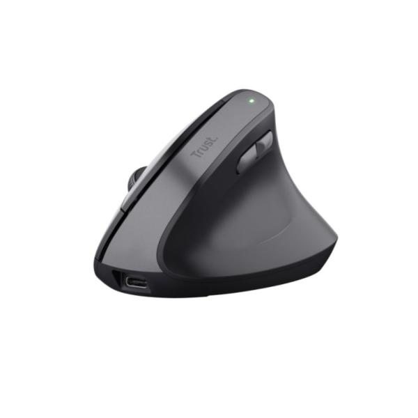Rato Ergonomico Trust Bayo Tecnologia Silent Click - 6 Botões - Bateria recarregavel por USB - C - Preto