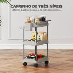 Carrinho Auxiliar com Rodas de 3 Níveis com Cestos Extraíveis Suporte para Toalhas e Estrutura de Metal 42x42,5x76 cm Cinza