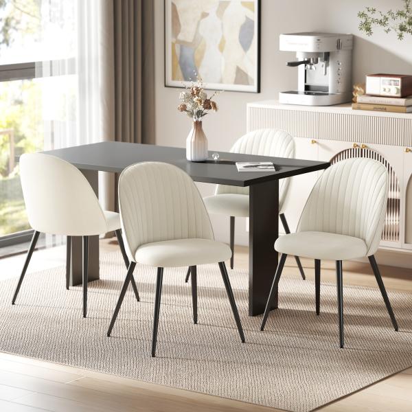 Conjunto de 4 Cadeiras de Sala de Jantar Modernas Cadeiras Estofadas em Veludo com Encosto Alto e Pés de Aço 50x52x83 cm Creme