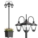Candeeiro Solar de Jardim com Floreiras 3 Cabeças Impermeável IP44 Ligação/Desligamento Automático e Altura Ajustável 52x52x185 cm Preto