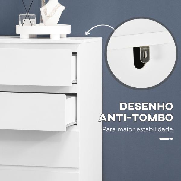 Cómoda Moderna com 6 Gavetas Cómoda de Madeira para Dormitório Entrada Sala de Estar 80x39x115cm Branco