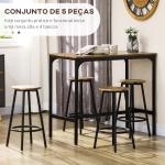 Conjunto de Móveis Altos de Bar com 5 Peças Mesa de Refeição Industrial e 4 Bancos Redondos Marrom Rústico e Preto