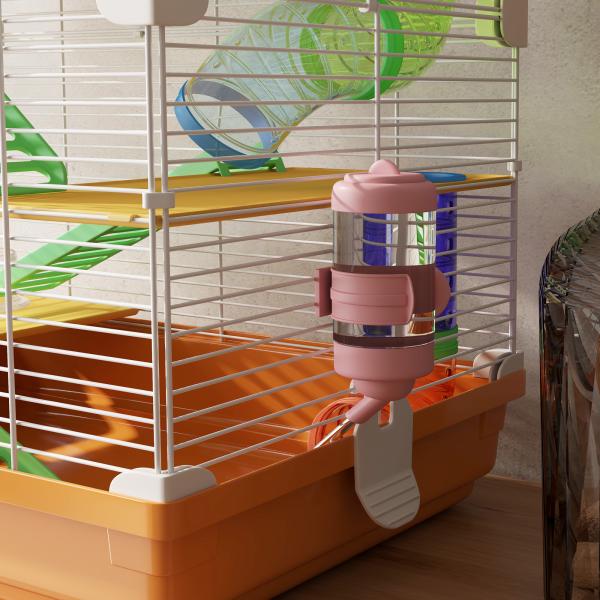 Gaiola para Hamster Gaiola para Pequenos Roedores com Túnel Comedouro Bebedouro Casa Rampas e Roda de Exercício 46x30x58 cm Laranja
