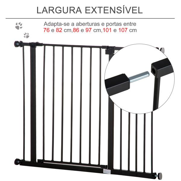 Barreira de Segurança para Animais de Estimação Extensível para Escadas e Portas Barreira de Segurança para Cães 76 - 107x76 cm Preto