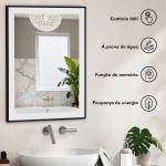 Espelho Casa de Banho com Luz LED 80x60 cm Iluminação Ajustável Função Anti - Embaciamento Função Memória Preto