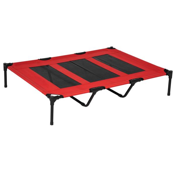 Cama para Animais de Estimação Cama Elevada para Cães Gatos com Tecido Transpirável para Dormir Relaxar Exterior Jardim Terraço 122x92x23cm Vermelho
