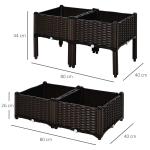 Conjunto de 4 Floreiras Quadradas Floreiras para Flores e Vegetais com Orifícios de Drenagem e Pés Altos 80x40x26 - 44 cm Marrom