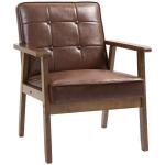 Poltrona Sala de Estar Estofada em PU com Apoio para os Braços e Estrutura de Madeira de Borracha 64x66x80 cm Marrom