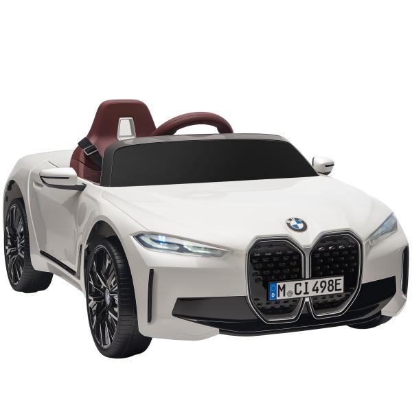 Carro Elétrico para Crianças BMW i4 12V com Controlo Remoto Música MP3 Ecrã Luzes e Cinto de Segurança 115x67x45 cm Branco