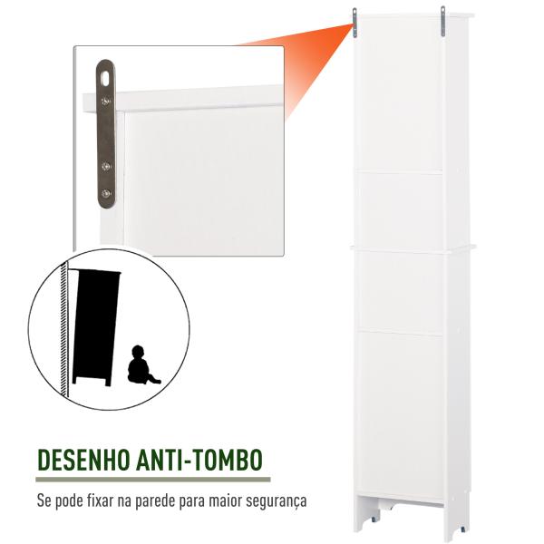 Coluna Casa de Banho com 1 Porta 3 Prateleiras Abertas e Prateleira Interior Ajustável 34x20x165cm Branco