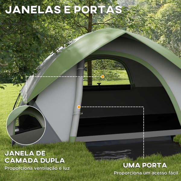Tenda de Campismo Dobrável para 1 - 2 Pessoas com Janela e Bolsa de Transporte Impermeável 3000 mm 210x110x150 cm Verde