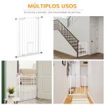 Barreira de Segurança para Cães Animais de Estimação 74 - 80cm para Escadas Portas e Corredores com Porta para Gatos Fechamento Automático e Sistema de Duplo Bloqueio Altura 91,4cm Branco