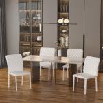Conjunto de 4 Cadeiras de Sala de Jantar, Cadeiras Modernas para Cozinha, Encosto Alto com Costuras Decorativas em Forma de Diamante, Estofadas em Pele Sintética, Pernas de Aço, Suportam até 120 kg, Branco