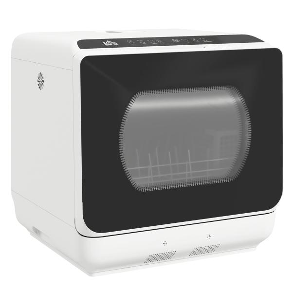 Máquina de Lavar Loiça Pequena Bancada Compacta Depósito de Água 6L 45x44x45,8cm Branco