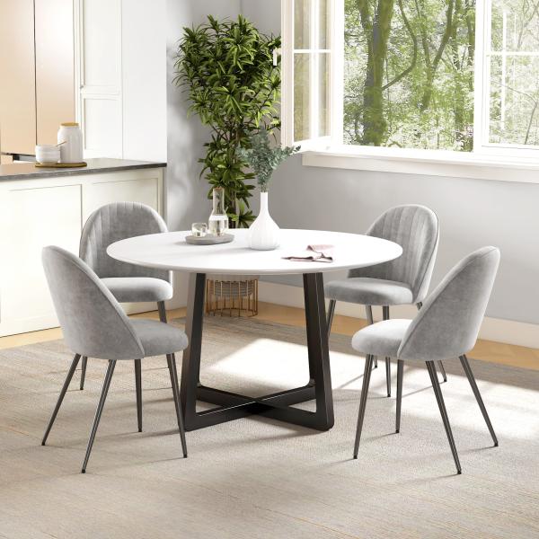 Conjunto de 4 Cadeiras de Sala de Jantar Modernas Cadeiras Estofadas em Veludo com Encosto Alto e Pés de Aço 50x52x83 cm Cinza
