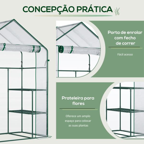 Estufa de Jardim com 4 Prateleiras Porta com Fecho de Correr para Cultivo de Plantas Flores Vegetais 142x73x195 cm Verde