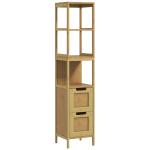Coluna Casa de Banho com 3 Prateleiras e 2 Gavetas Armário Alto para Casa de banho Estilo Moderno 30x30x144,3 cm Madeira