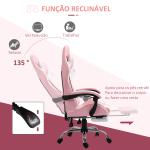 Cadeira de Gaming Reclinável Giratória com Apoio para a Cabeça Apoio para os Pés e Almofada Lombar 64x67x119 - 127 cm Rosa