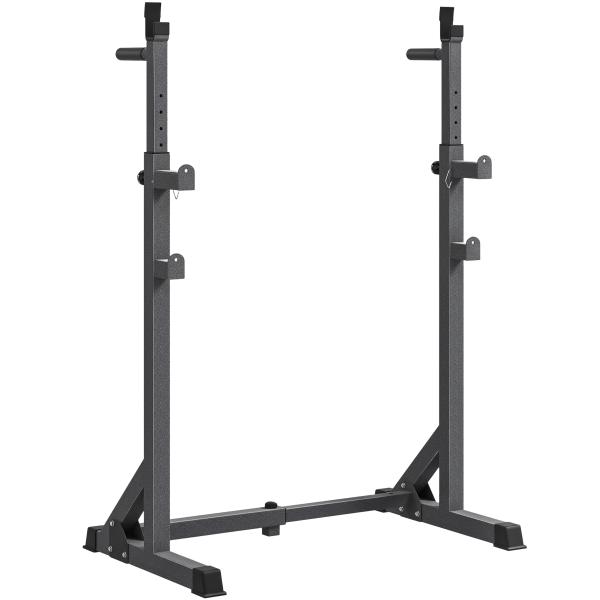 Suporte para Barras de Pesos com Largura e Altura Ajustáveis Suporte de Musculação com Estrutura de Aço 60 - 87x65x121 - 158 cm Preto