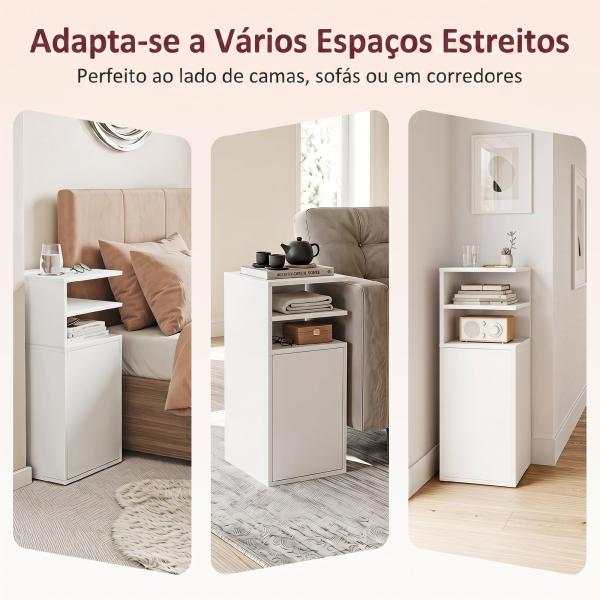 Conjunto de 2 Mesas de Cabeceira com Armário e Compartimentos Abertos, 25x30x60 cm, Branco
