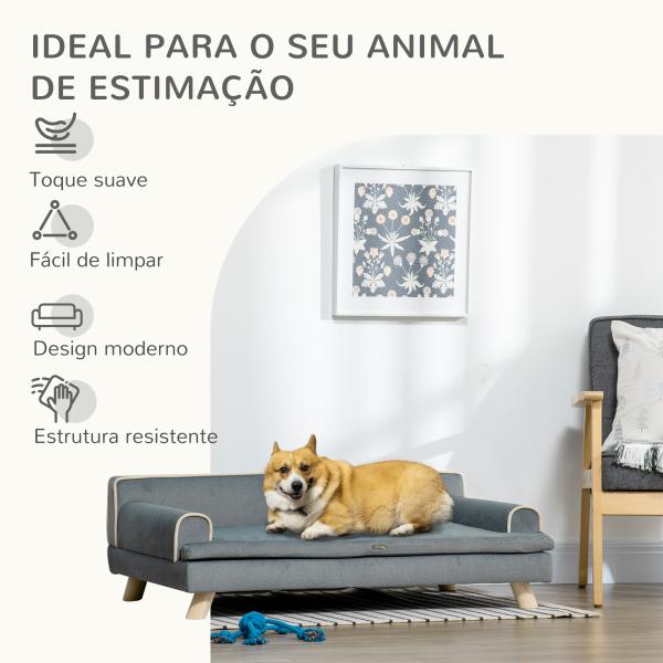 Cama Elevada para Cães Grandes e Médios 100x62x32 cm Revestimento em Chenille com Almofada Lavável Cinza Escuro