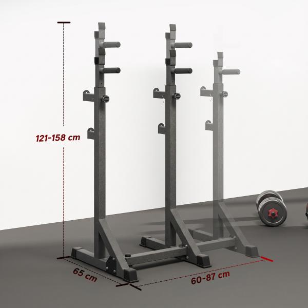 Suporte para Barras de Pesos com Largura e Altura Ajustáveis Suporte de Musculação com Estrutura de Aço 60 - 87x65x121 - 158 cm Preto