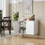 Aparador Moderno de 2 Portas Prateleiras Ajustáveis Bancada com Efeito Mármore e Pés de Aço 80x39,1x76 cm Branco