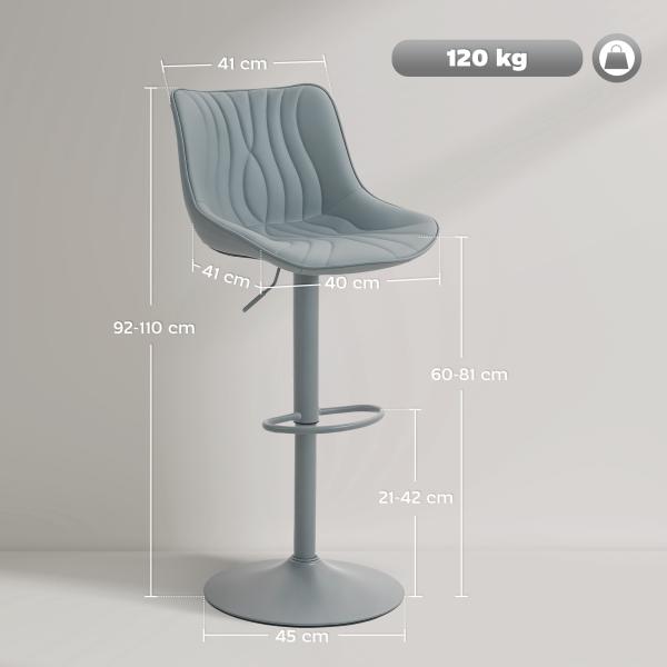 Conjunto de 2 Bancos de Bar Bancos Altos de Cozinha Giratórios com Altura Ajustável e Couro Sintético 47,5x54x92 - 110 cm Cinzento