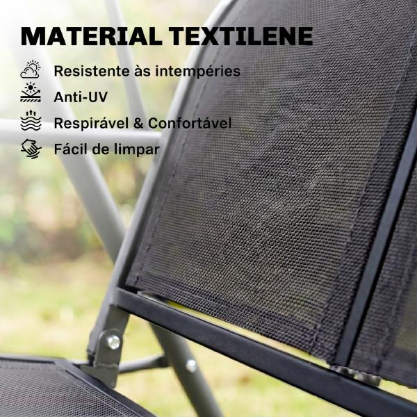 Baloiço de Jardim Exterior de 3 Lugares com Toldo Reclinável Assento Respirável e Estrutura de Aço 175x118x159 cm Preto