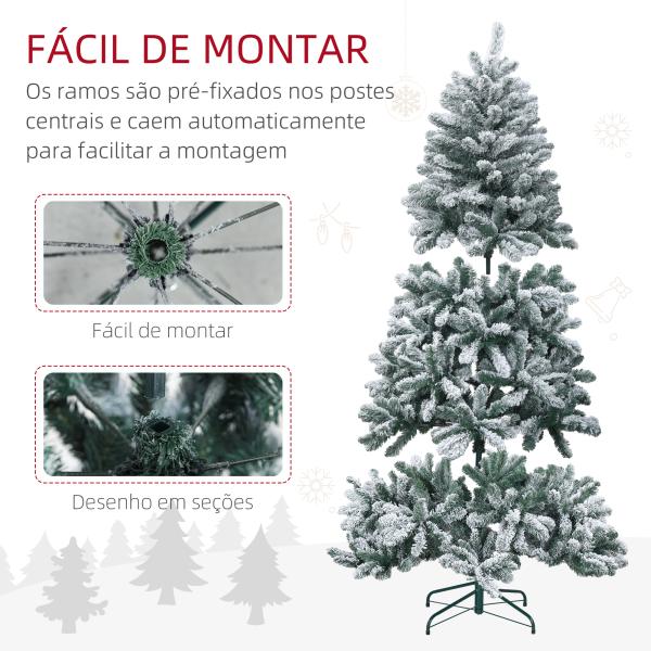 Árvore de Natal Artificial Nevado 180 cm com 796 Ramos e Suporte de Metal Árvore Natalina Nevado para Interior Verde