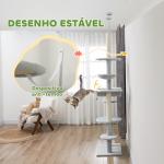 Arranhador para Gatos do Chão ao Teto 225 - 255 cm com 7 Níveis Rede Plataformas Postes de Arranhar Cinza