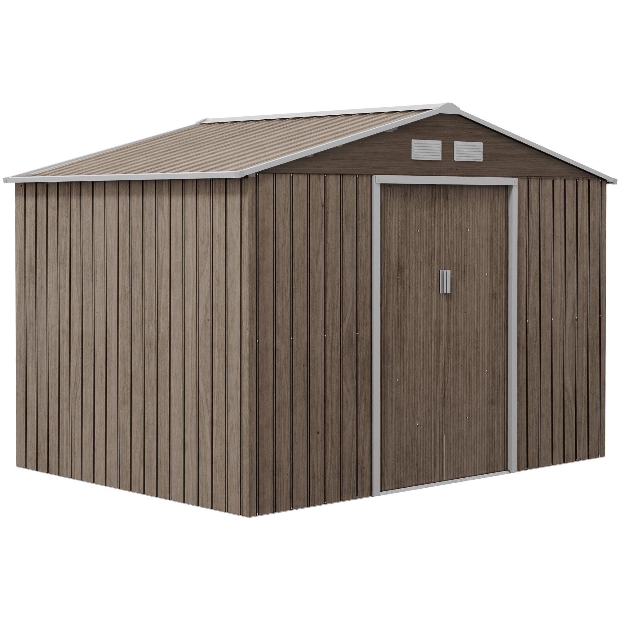 Abrigo de Jardim 277x195x192 cm Metálico para Armazenamento de Ferramentas com Base de Reforço Incluída Madeira