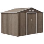 Abrigo de Jardim 277x195x192 cm Metálico para Armazenamento de Ferramentas com Base de Reforço Incluída Madeira