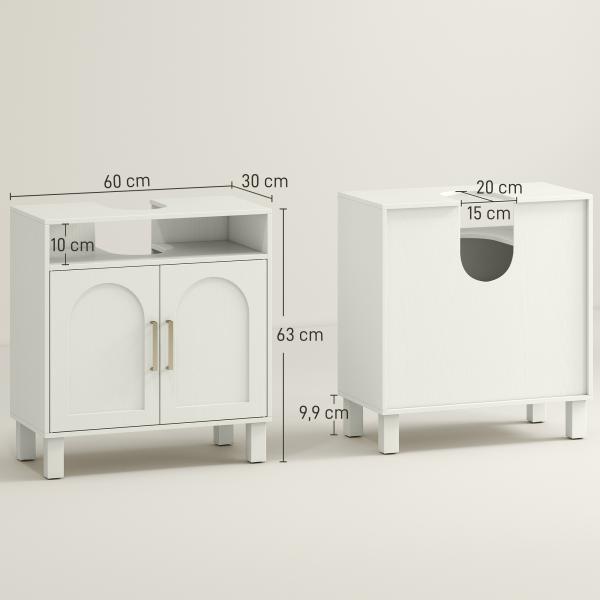 Móvel debaixo de Lavatório com Prateleira Ajustável para Lavatórios sem Pé 60x30x63 cm Branco Creme