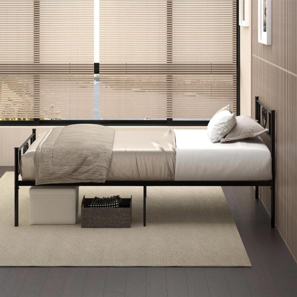 Estrutura de Cama Individual de Metal 31cm para Colchão 90x190cm com Cabeceira com Forma de Coração Estrutura de Cama com Espaço em Baixo de Armazenamento 95x196x100cm Preto