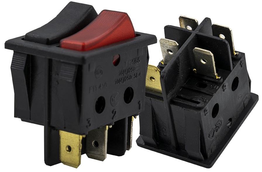 Interruptor Duplo Preto/Vermelho (1 Luminoso) 16A