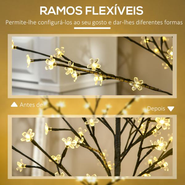 Árvore de Cerejeira com 120 Luzes LED IP44 Candeeiro Decorativo Flor de Cereja com Ramos Flexíveis 17x17x120cm Preto