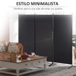 Biombo de 3 Paineis Separador de Ambientes Dobrável Biombo de Privacidade com 6 Pés de Metal 253x50x182 cm Preto