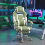 Cadeira Gamer Reclinável com Altura Ajustável Apoio para os Pés Retrátil Suporte Lombar e Almofada de Cabeça Amovível Verde