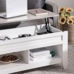 Mesa de Centro com Bancada Elevável Mesa de Centro com 2 Compartimentos Abertos Bancada de Imitação a Mármore Mesa Retangular para Sala de Estar 105x50x49cm Branco