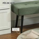 Banco de Pé de Cama em Bombazina com Assento Acolchoado, Design Capitoné e Pernas de Aço para Quarto Branco Verde