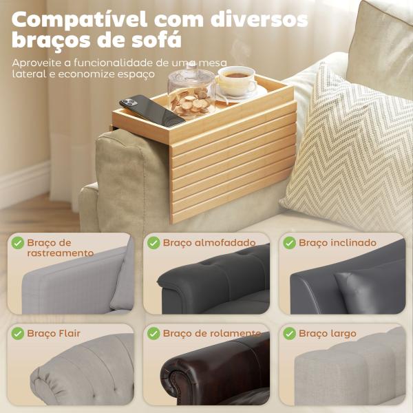 Bandeja de Braço para Sofá em Bambu Dobrável e Flexível com Base Antiderrapante 45x33,5x3 cm Madeira