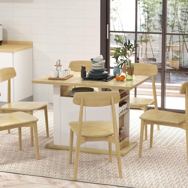 Ilha de Cozinha para 4 Pessoas com 4 Portas, Compartimentos Abertos e Prateleira Ajustável 110x70x75,5 cm Carvalho e Branco