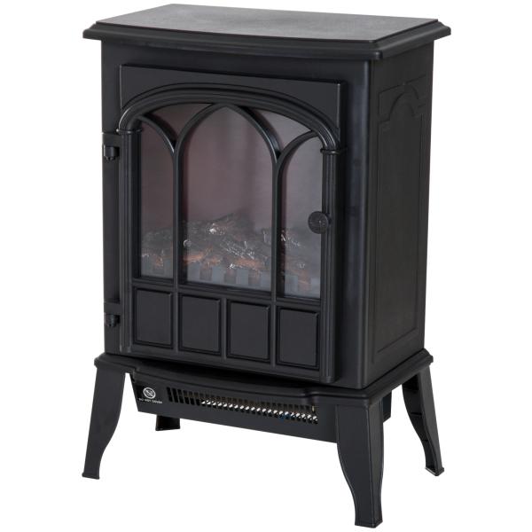 Lareira Elétrica Portátil 1000/2000W com Efeito de Chama Realista e Proteção Contra Superaquecimento 41,5x28x54 Preto