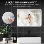 Espelho de Casa de Banho com Luz LED 70x50 cm Bluetooth 3 Cores de Luz Relógio Digital Função Antiembaciamento Função de Memória Prata