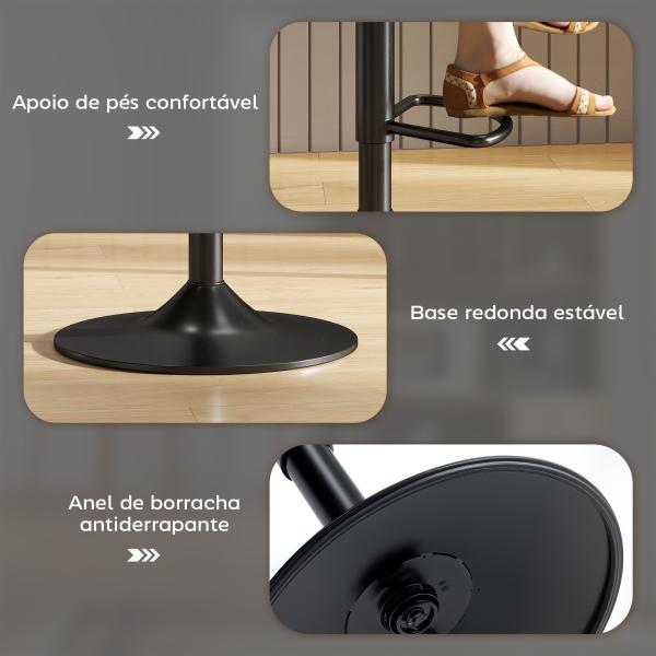 2 Bancos de Bar Reguláveis em Altura 84 - 104 cm com Encosto e Apoio para os Pés Estofadas em PU Giratórias em 360° Preto